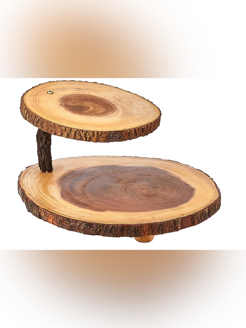 Lipper International Two-Tier Wood Slice Serving Stand - Natural Brown
